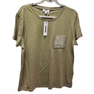 DKNY Women’s Sage Green Short Sleeve T-Shirt with Rhinestone Pocket Size L